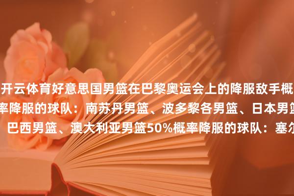 开云体育好意思国男篮在巴黎奥运会上的降服敌手概率分析如下：100%概率降服的球队：南苏丹男篮、波多黎各男篮、日本男篮80%概率降服的球队：巴西男篮、澳大利亚男篮50%概率降服的球队：塞尔维亚男篮、希腊男篮30%概率降服的球队：加拿大男篮、西班牙男篮较难降服的球队：法国男篮、德国男篮-开云(中国)Kaiyun·官方网站 - 登录入口